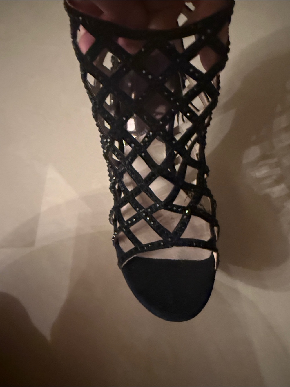 ***Michael Kors Black Cage Peep-Toe High Heels